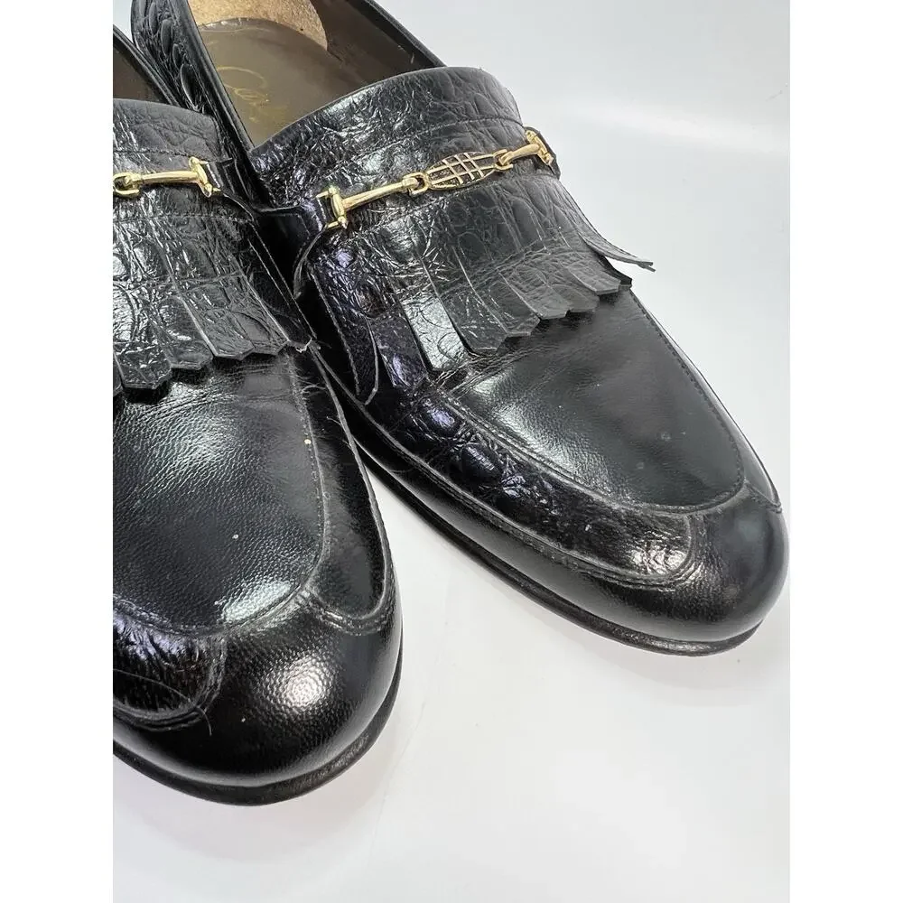 Carlos Santos Black Loafer Mens Leather Dress Shoes Size 8 Made In Portugal 3442